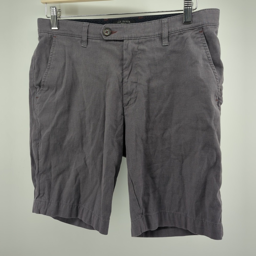 Ted Baker London Shorts Gray Pockets Classic Preppy Golf Casual Grid Chino 32R